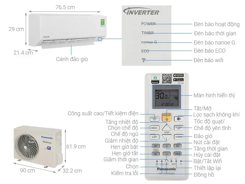 MÁY LẠNH PANASONIC 2 NGỰA INVERTER CU/CS-RU18AKH-8