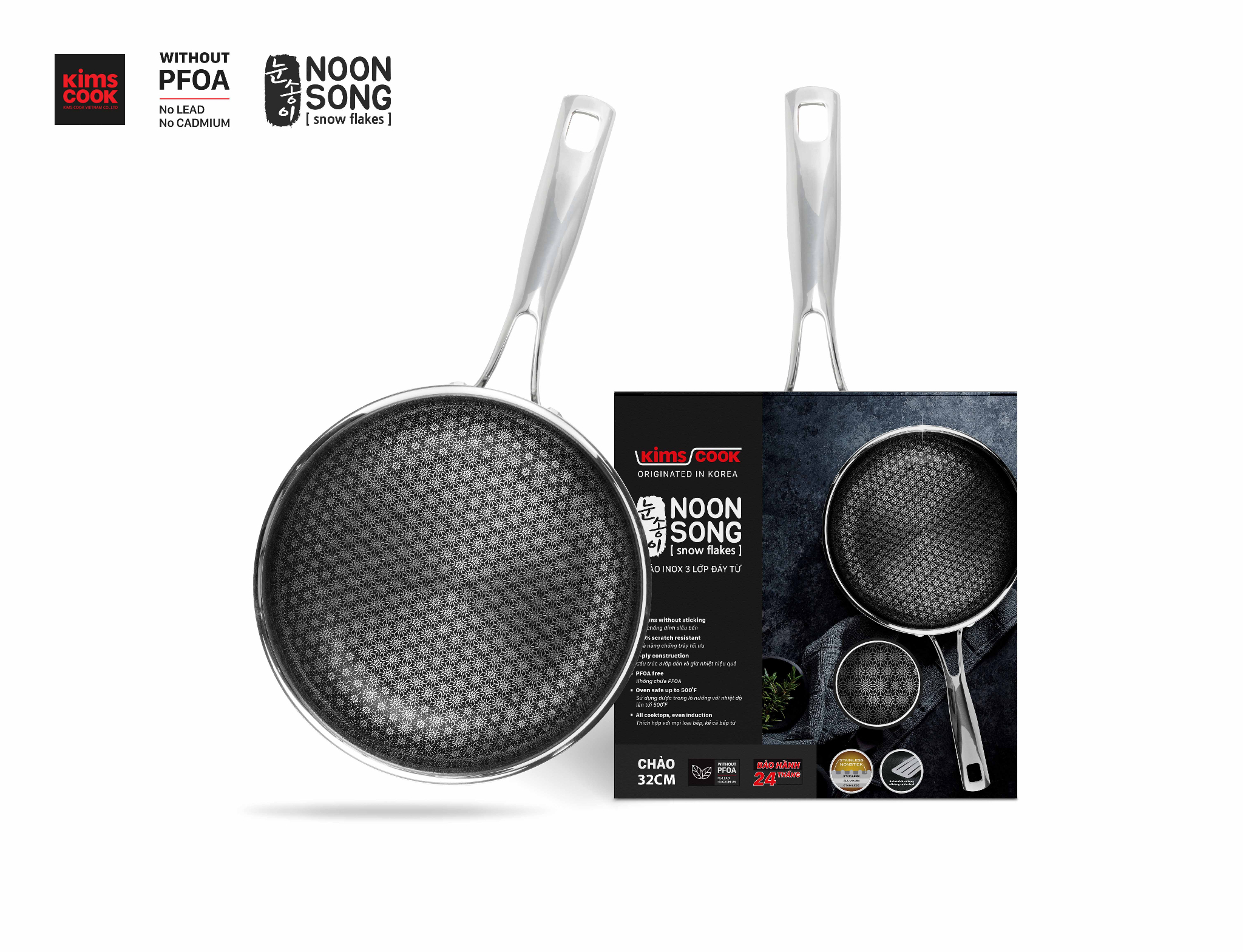 Chảo Noon-Song 3 lớp đáy từ, chống dính 2 mặt Kims Cook - 32cm