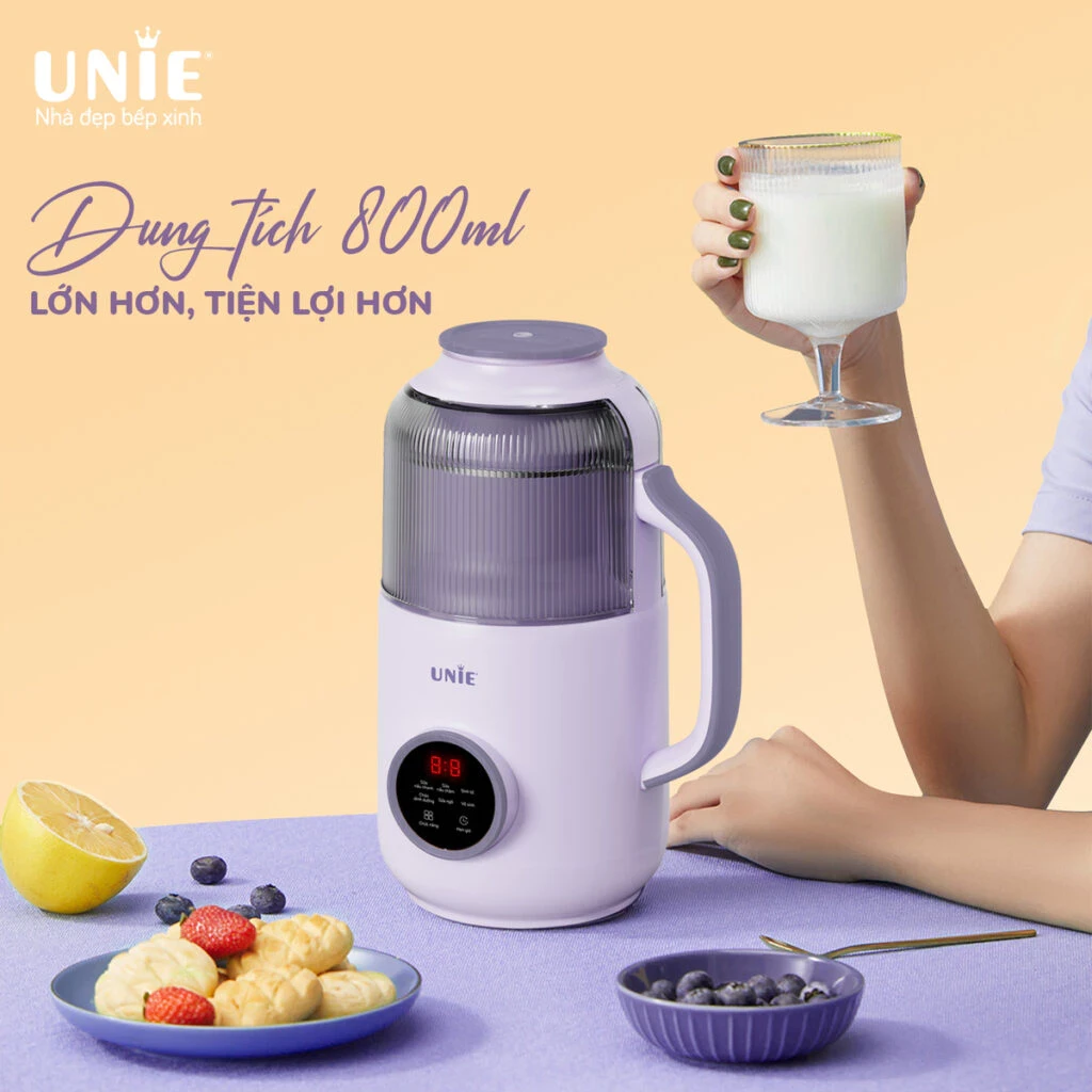 Máy làm sữa hạt Unie UMB-09, Nắp chụp chống ồn, Lưỡi dao 8 cánh, công suất 600W (900ml)