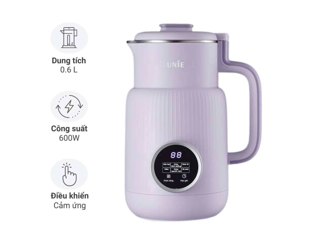 Máy làm sữa hạt Unie UMB-08 Nắp chụp chống ồn, Lưỡi dao 8 cánh, công suất 600W (800ml)