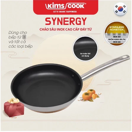 Chảo sâu Allevo Pleni 24, tay cầm Synergy, đáy từ inox 2 lớp chống dính Kims Cook