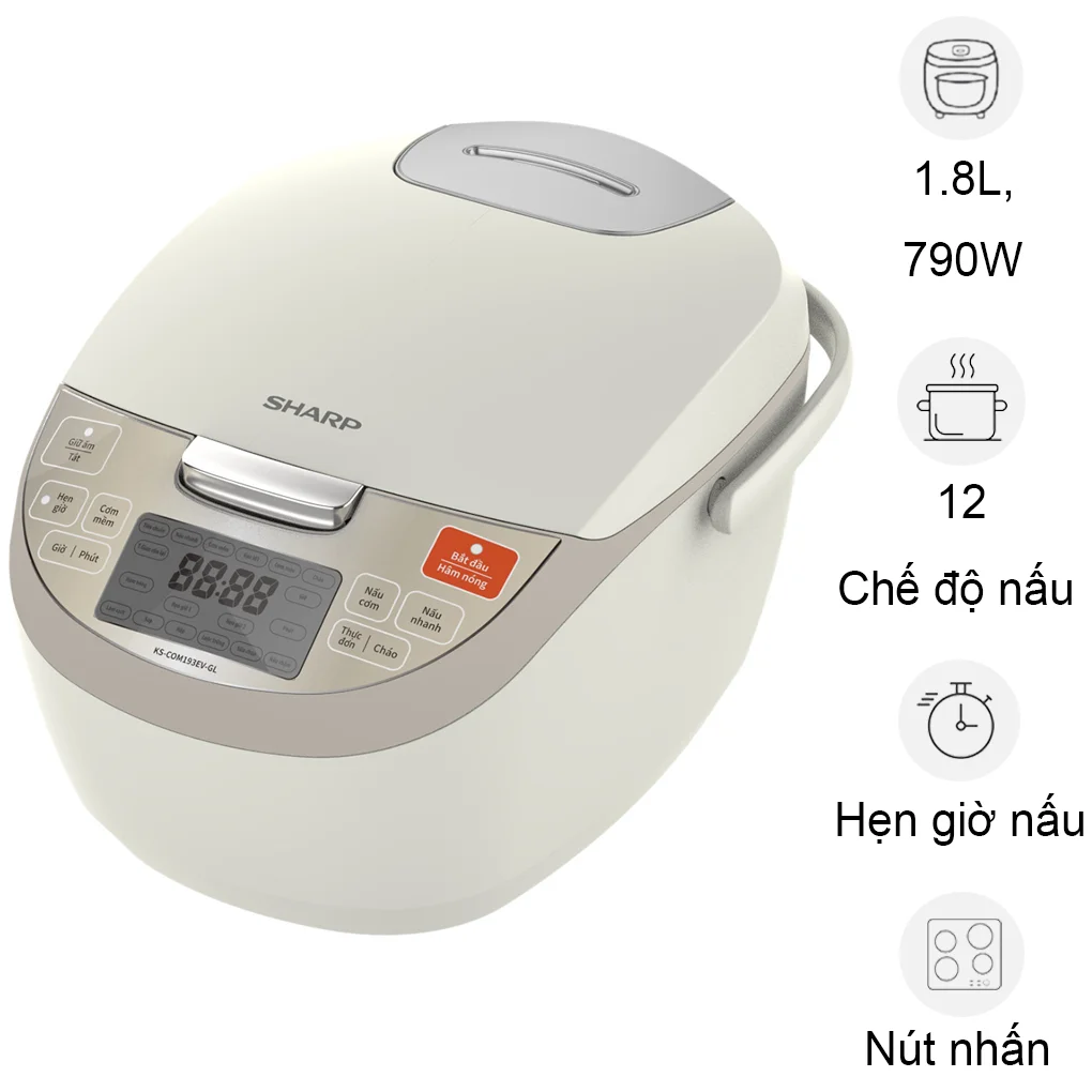 Nồi Cơm Điện Tử Sharp KS-COM193EV-GL 1.8 Lít