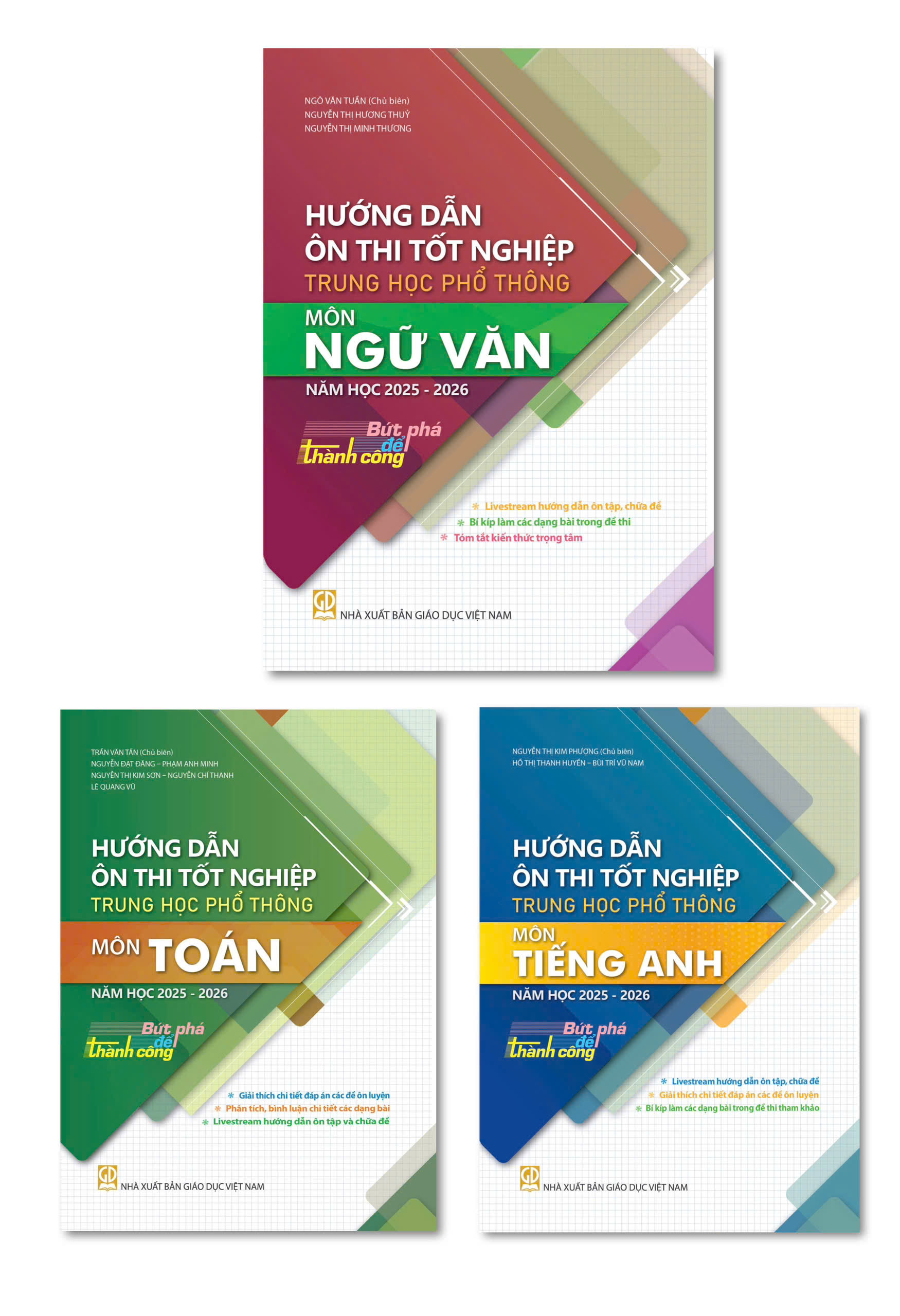 (HEID) Combo 3 cuốn Hướng dẫn ôn thi tốt nghiệp Trung học Phổ thông môn Toán + Ngữ Văn + Tiếng Anh