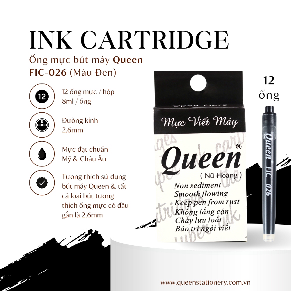 Ống mực viết máy Queen Đen