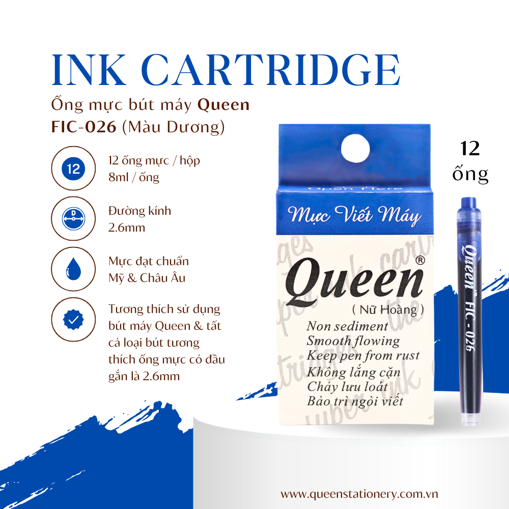 Ống mực viết máy Queen Xanh