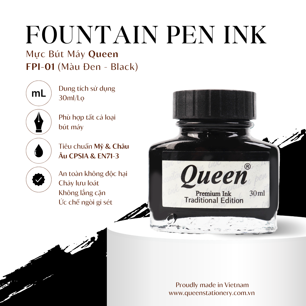 Mực bút máy Queen Đen FPI-01 ( 30ml)