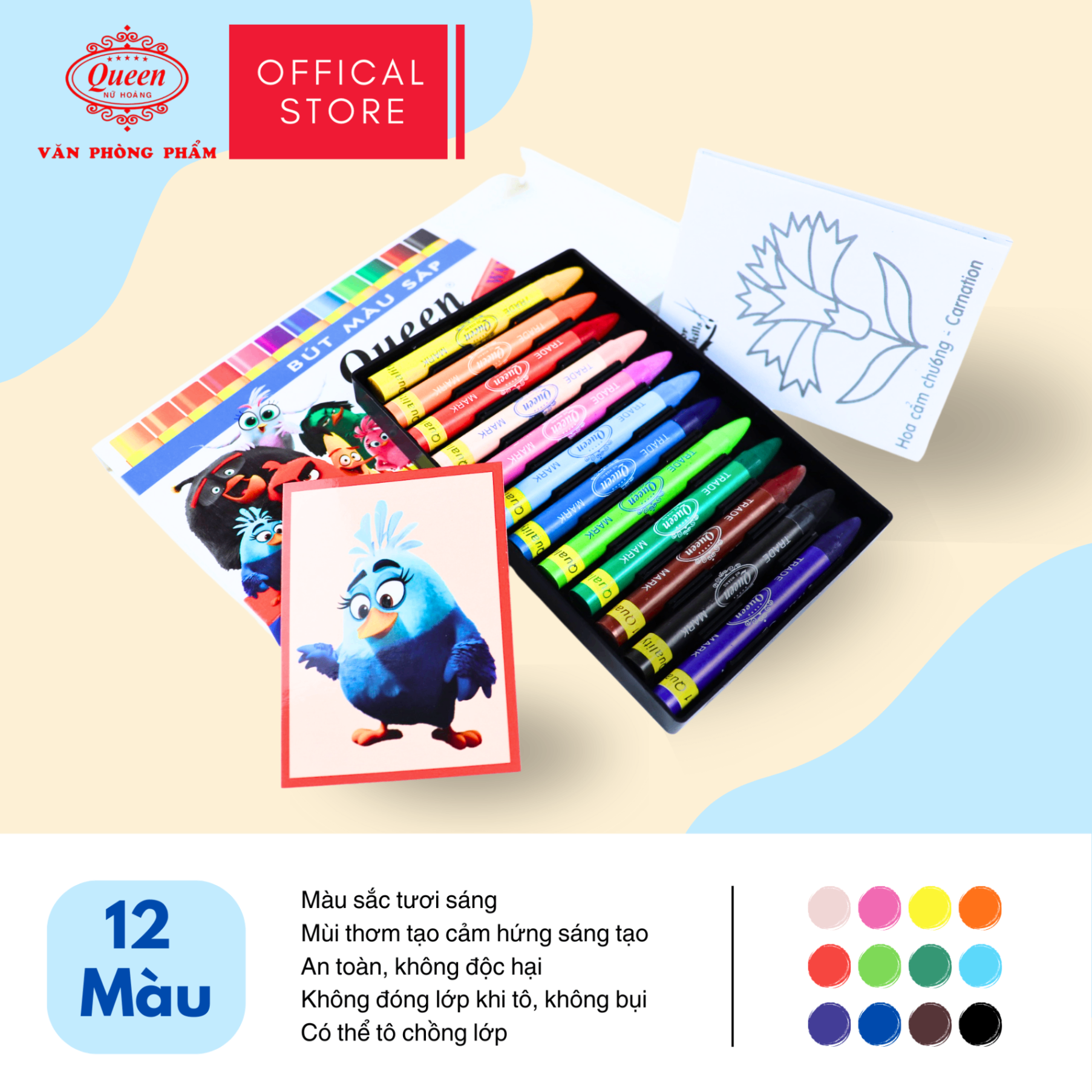 Bút sáp 12 màu Queen WCR-12