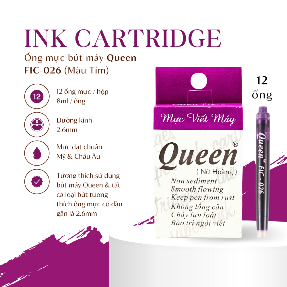Ống mực viết máy Queen Tím