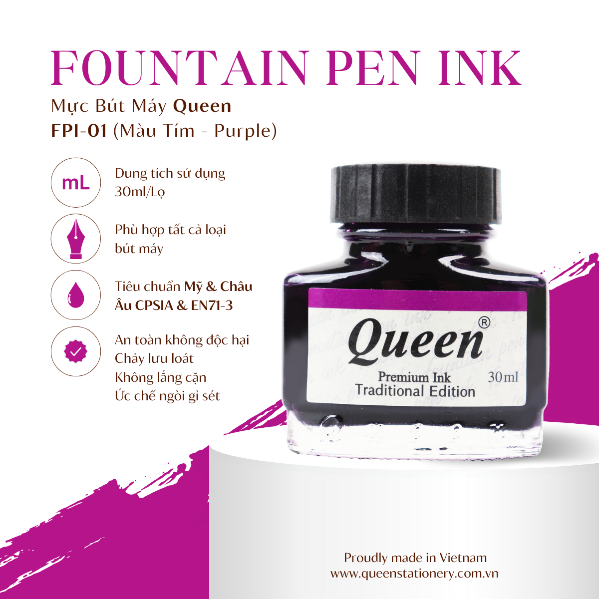 Mực bút máy Queen Tím FPI-01 ( 30ml)