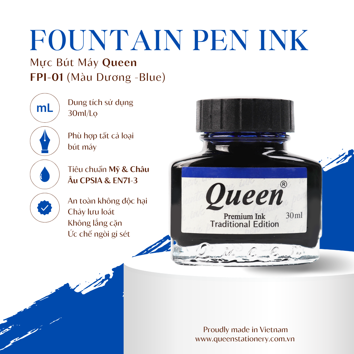 Mực bút máy Queen Xanh FPI-01 ( 30ml)