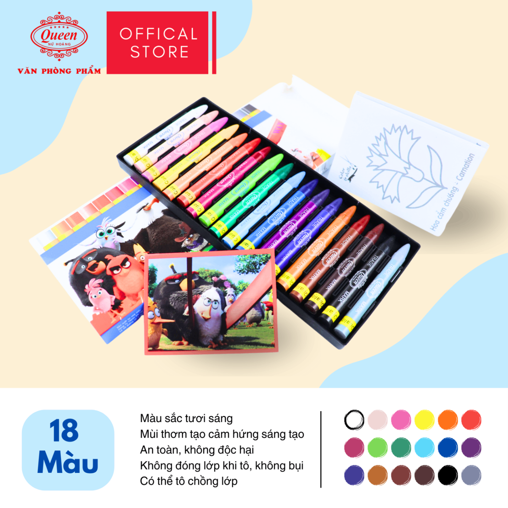 Bút sáp 18 màu Queen WCR-18