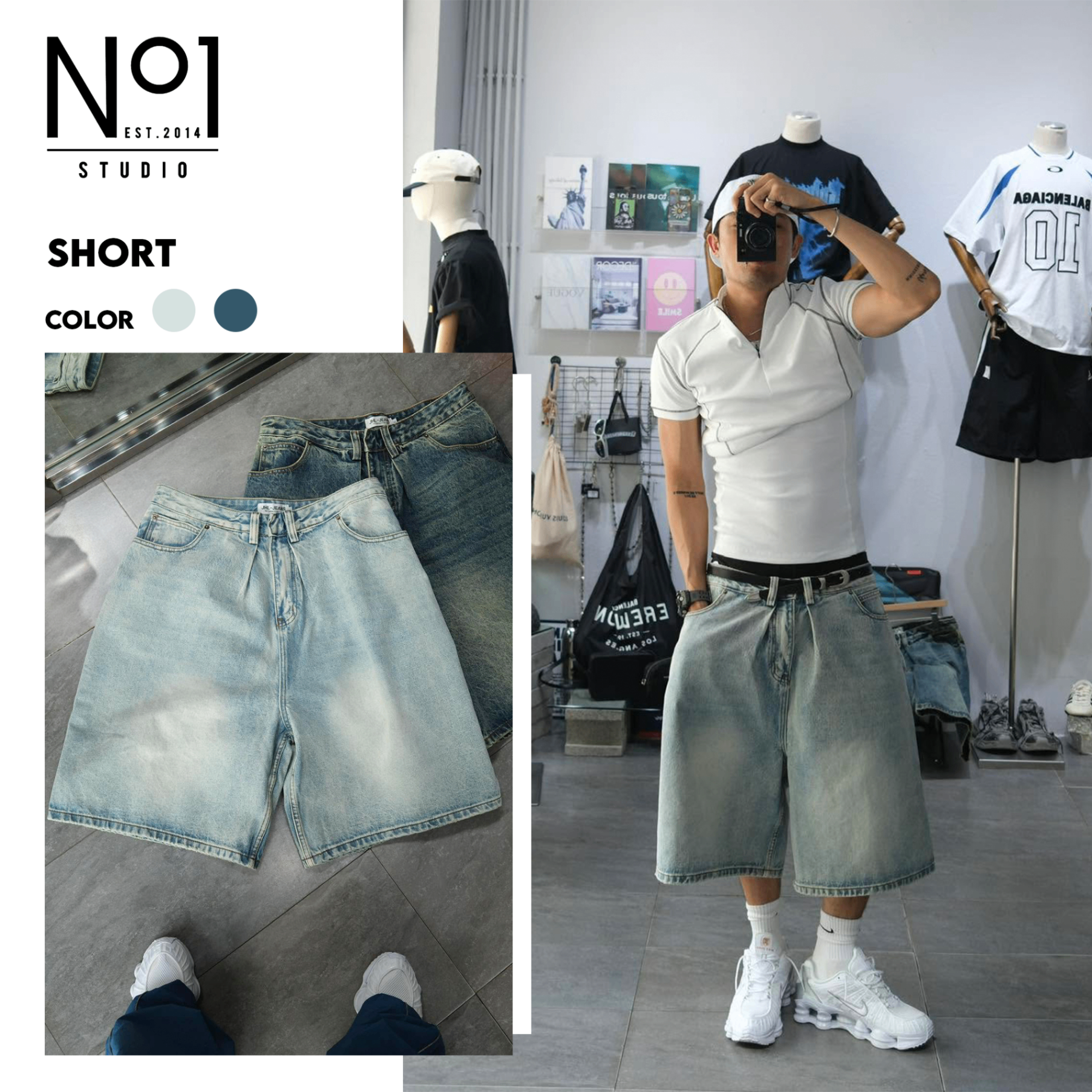 Baggy Short jean xếp ly J330