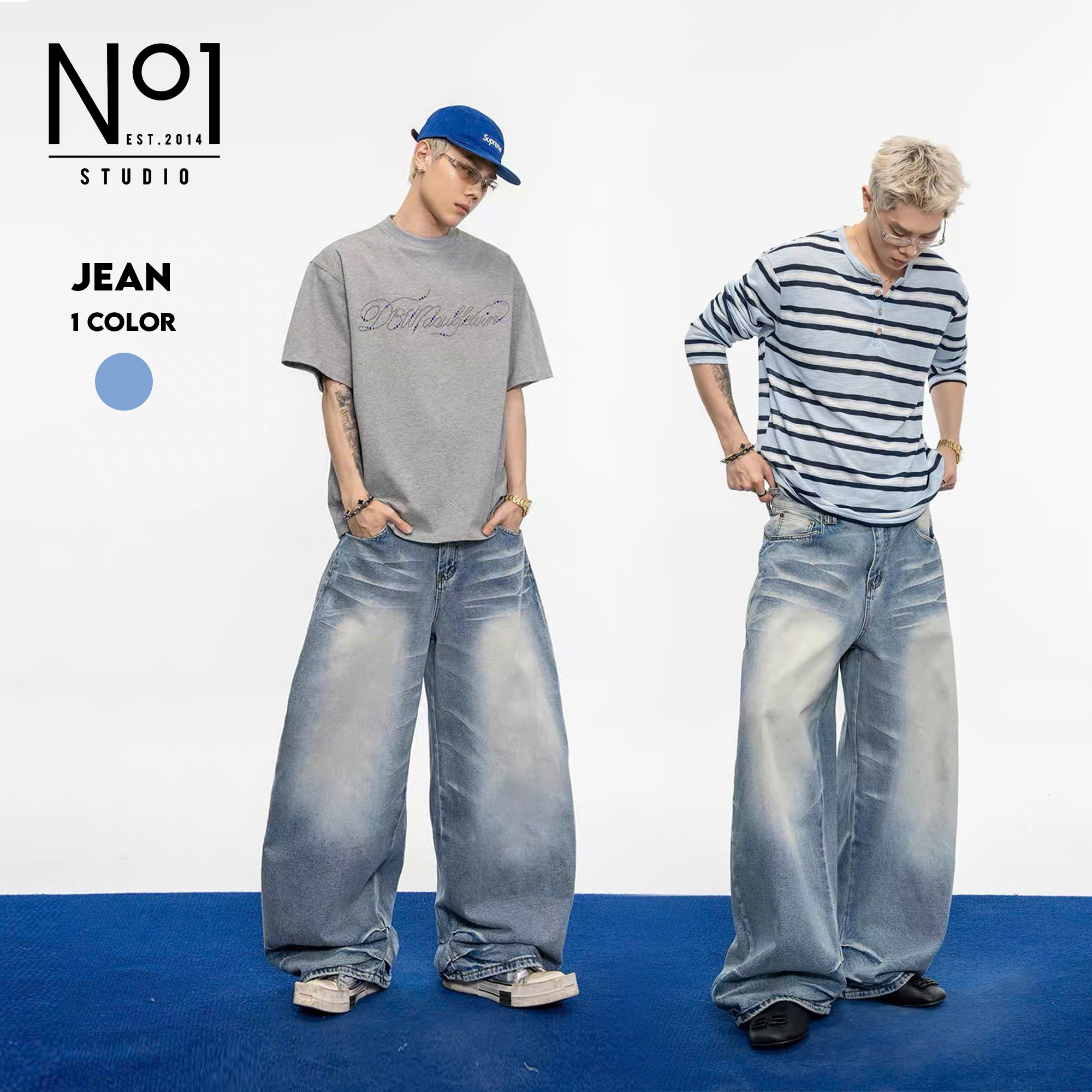 Jean ống rộng No.1 gấu nhăn J263