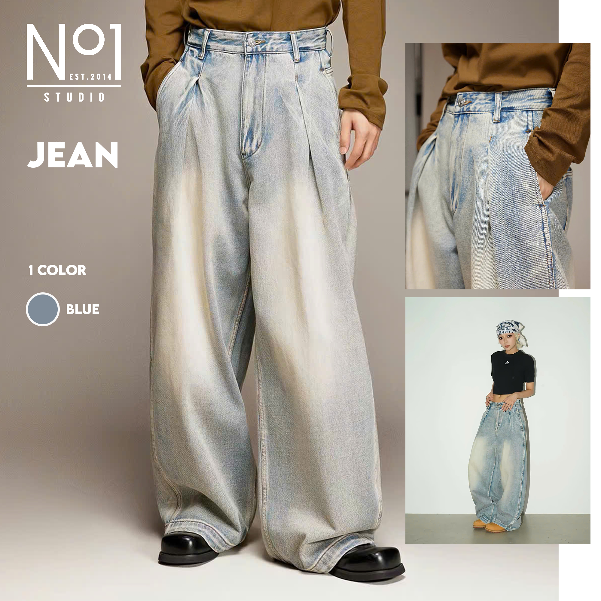 Jean ống rộng No.1 vạt đùi J58078