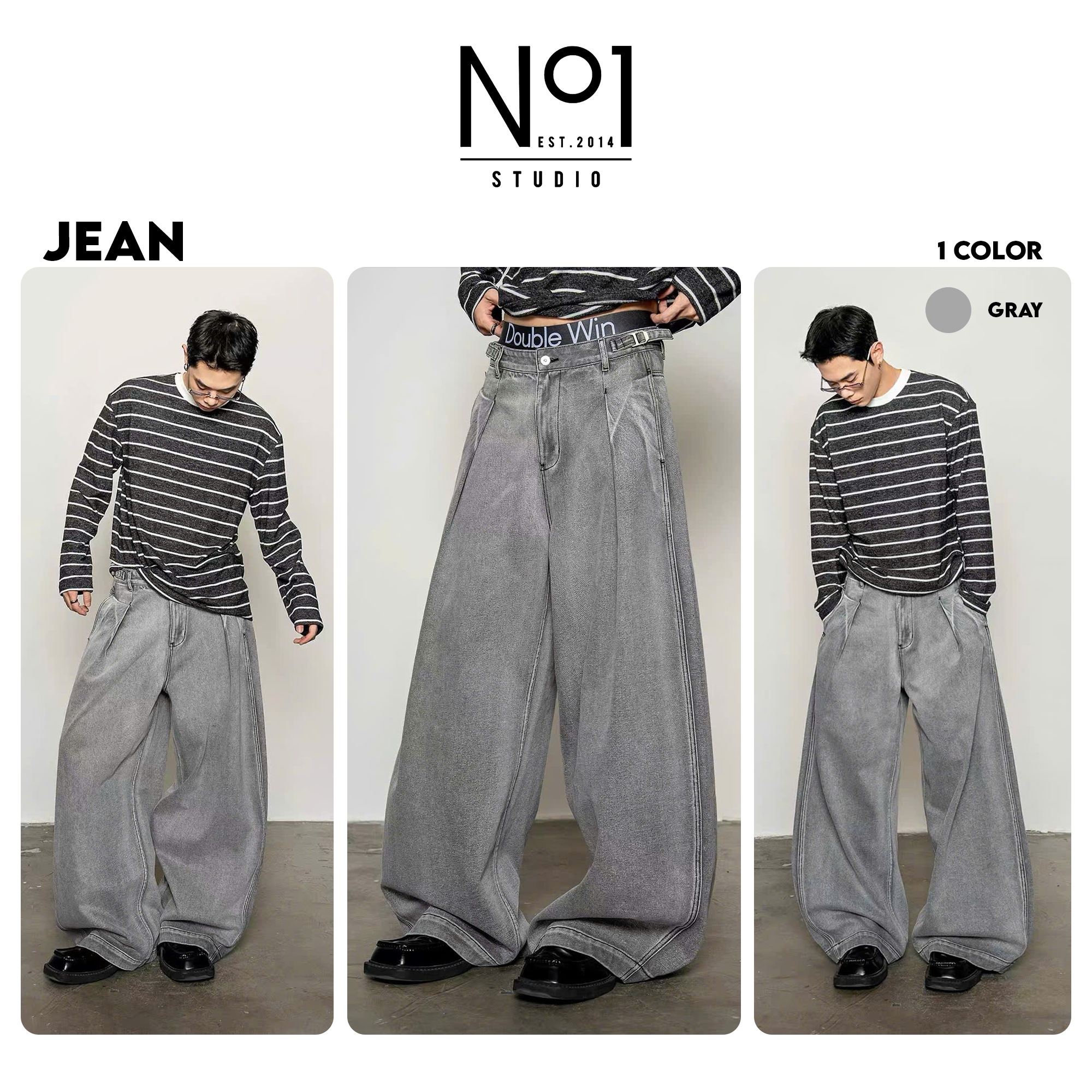 Jean ống rộng No.1 vạt đùi J68202