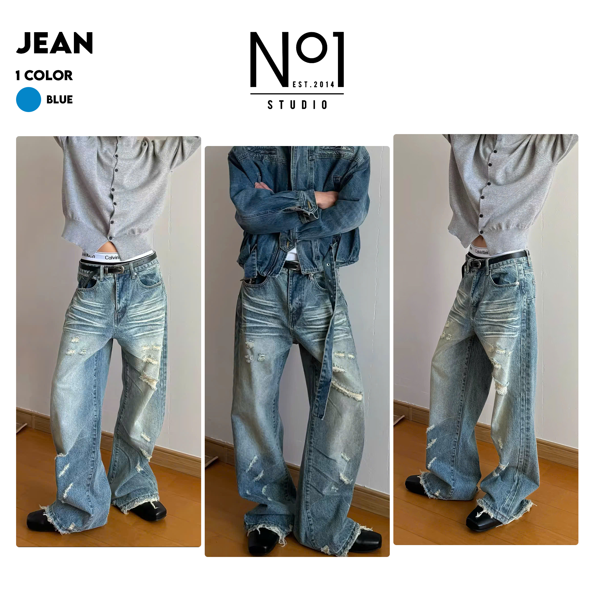 Jean ống rộng rách gấu No.1 J107