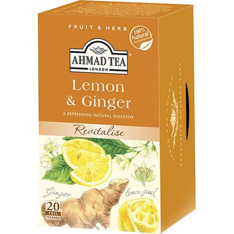 Trà Ahmad vị Chanh và Gừng (Lemon and Ginger) (Hộp giấy 40gram - 20 túi lọc có bao thiếc)