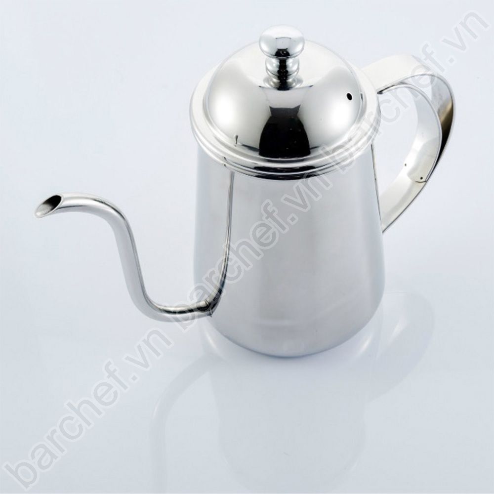 Ấm pha cà phê pour over (drip) 650ml inox, dáng teapot, tay cầm inox kép