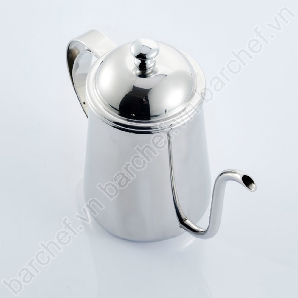 Ấm pha cà phê pour over (drip) 650ml inox, dáng teapot, tay cầm inox kép