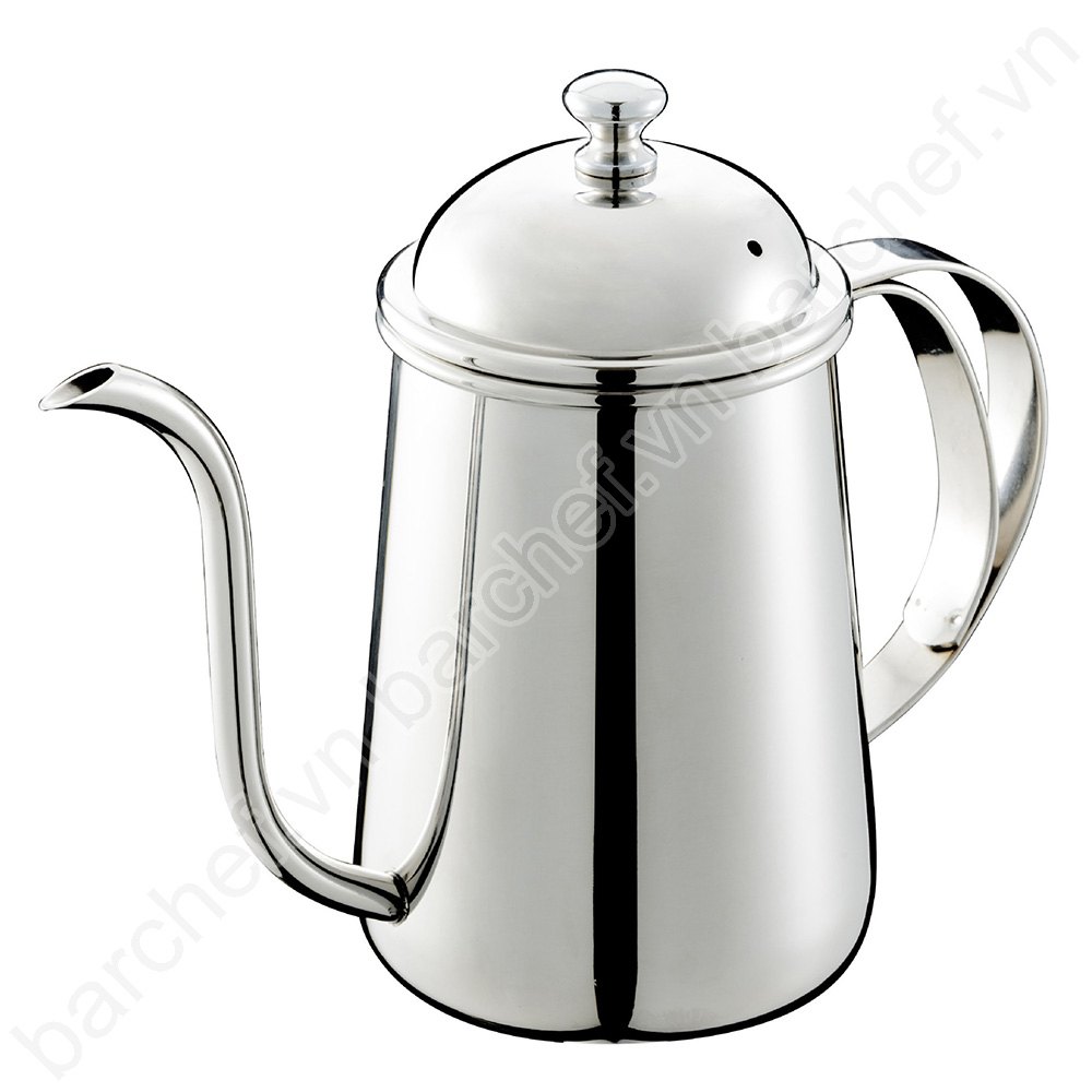 Ấm pha cà phê pour over (drip) 650ml inox, dáng teapot, tay cầm inox kép