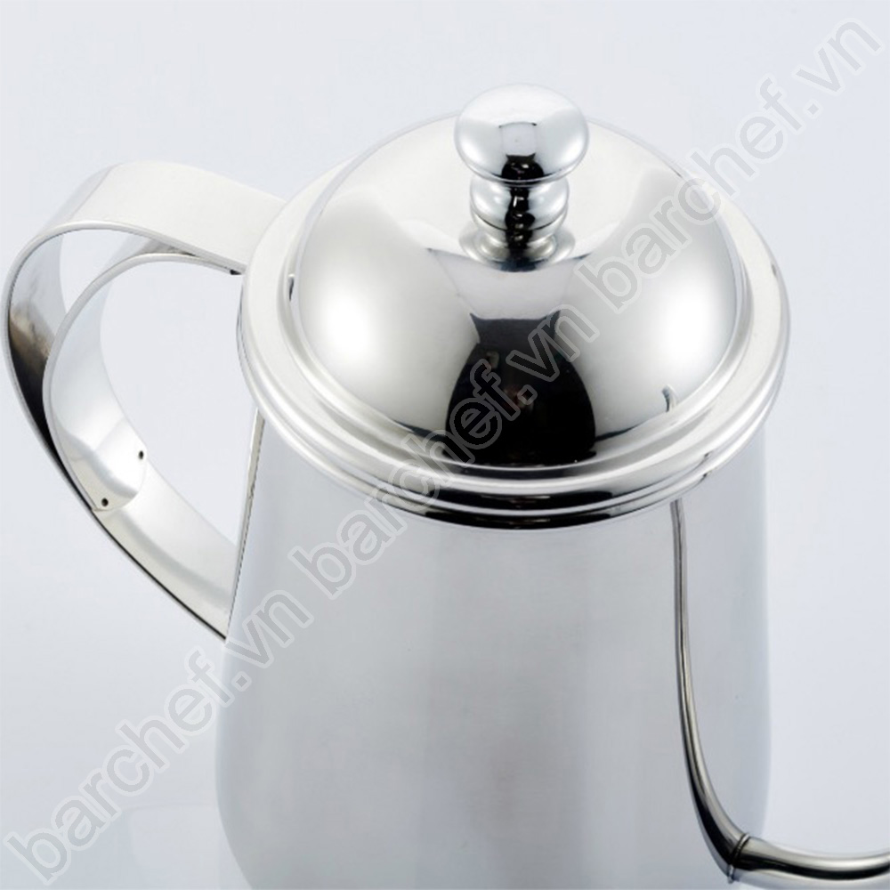 Ấm pha cà phê pour over (drip) 650ml inox, dáng teapot, tay cầm inox kép