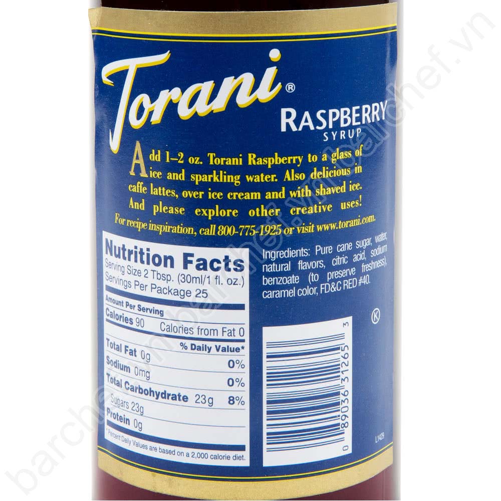 Siro Phúc bồn tử đỏ (Mâm xôi đỏ) Torani (Raspberry syrup) - chai 750ml