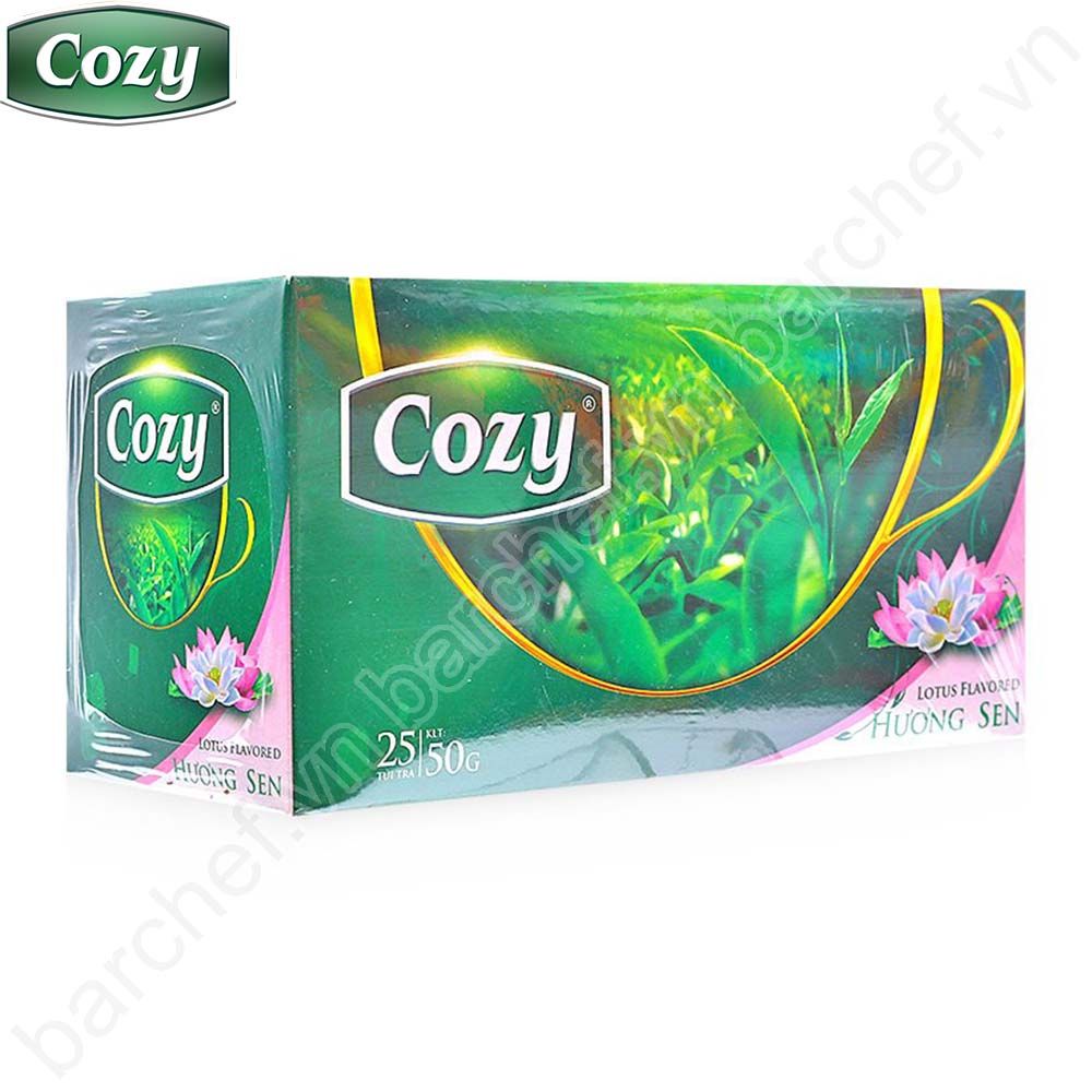 Trà xanh hương Sen Cozy túi lọc - hộp giấy 50 gram - 25 túi lọc