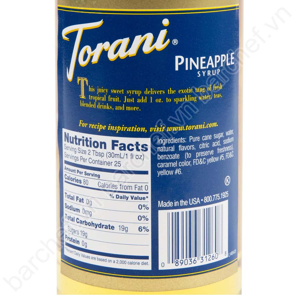 Siro Dứa (Trái thơm) Torani (Pineapple syrup) - chai 750ml