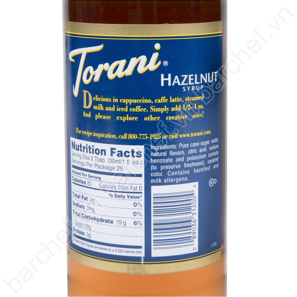 Siro Hạt dẻ Torani (Hazelnut syrup) - chai 750ml