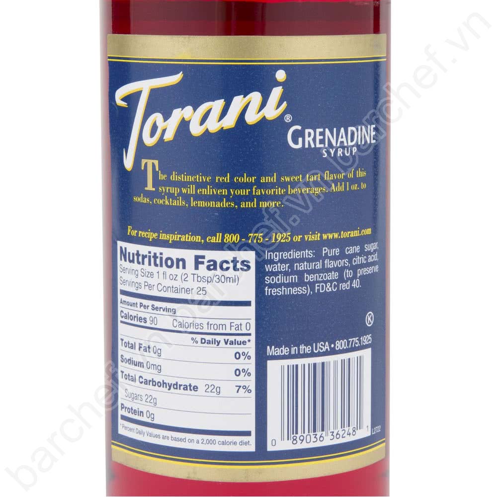 Siro Lựu Torani (Grenadine syrup) - chai 750ml