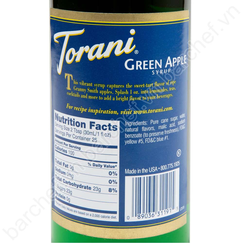 Siro Táo xanh Torani (Green Apple syrup) - chai 750ml