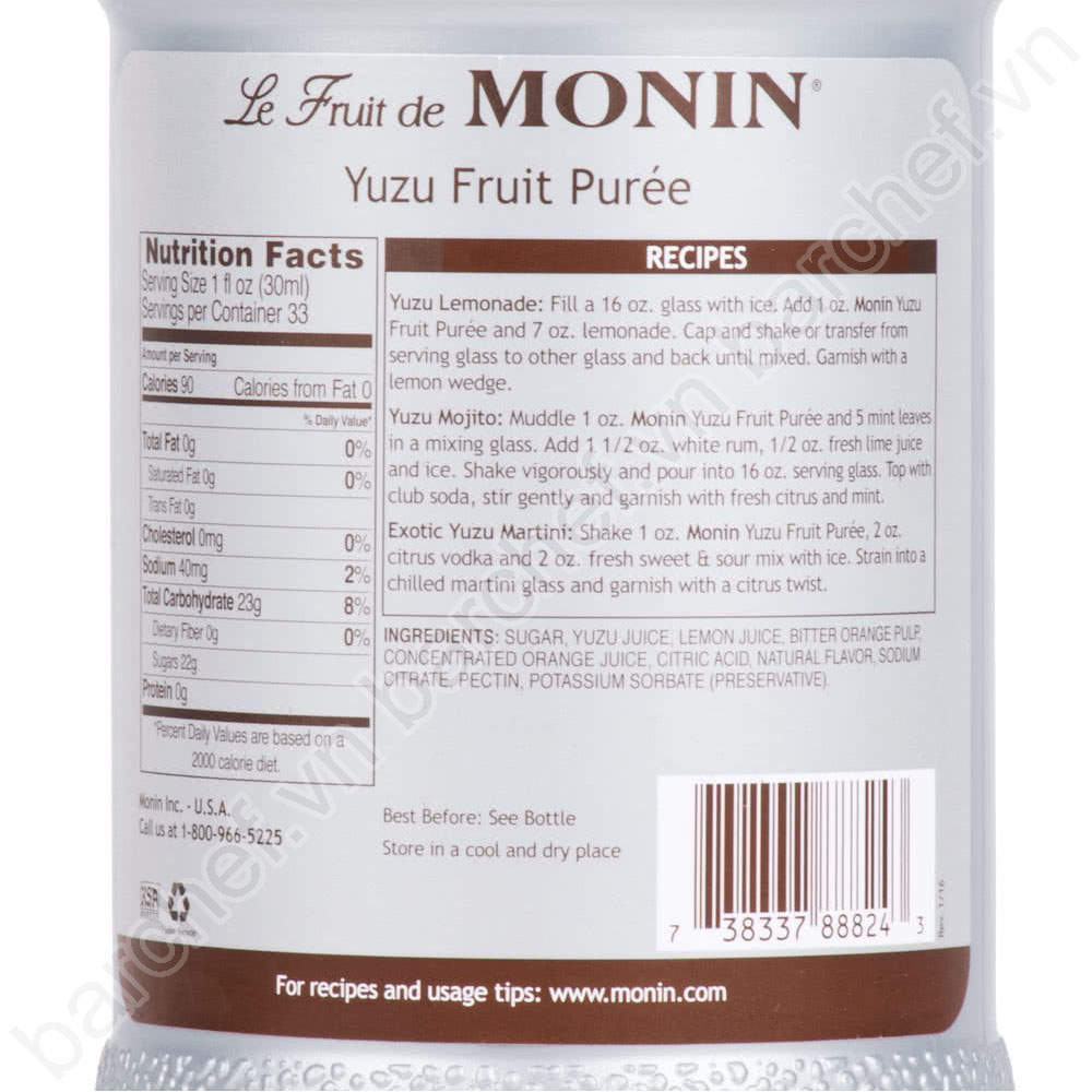 Mứt sệt vị quả Yuzu Monin (Yuzu puree) - chai 1L