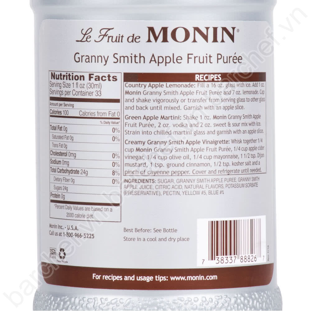 Mứt sệt vị Táo xanh Monin (Green Apple puree) - chai 1L