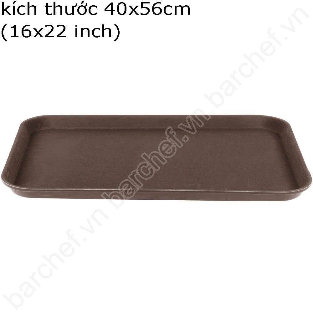 Khay phục vụ chống trượt hình chữ nhật, màu nâu - kích thước 40x56cm (16x22 inch)