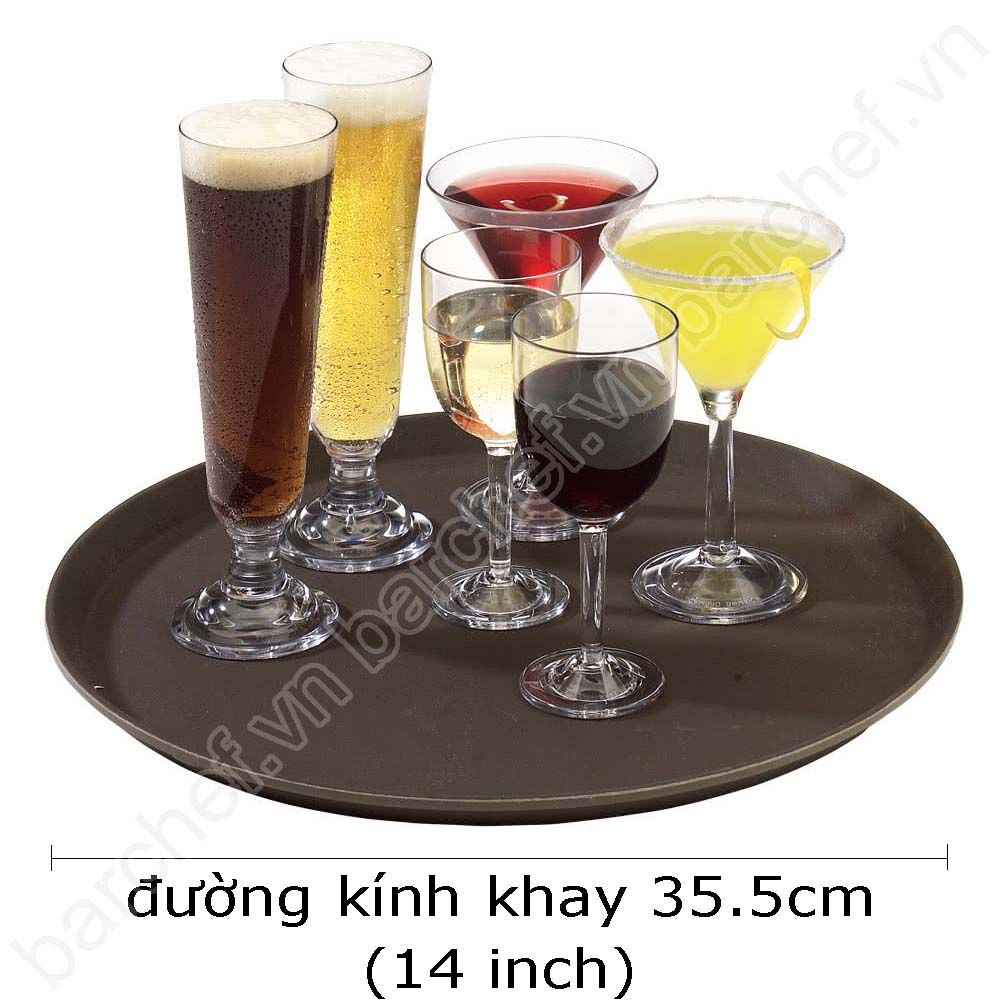 Khay phục vụ chống trượt hình tròn, màu nâu - đường kính 35.5cm (14 inch)