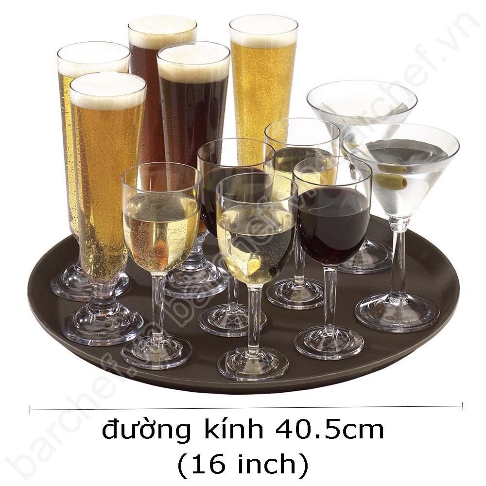 Khay phục vụ chống trượt hình tròn, màu nâu - đường kính 40.5cm (16 inch)