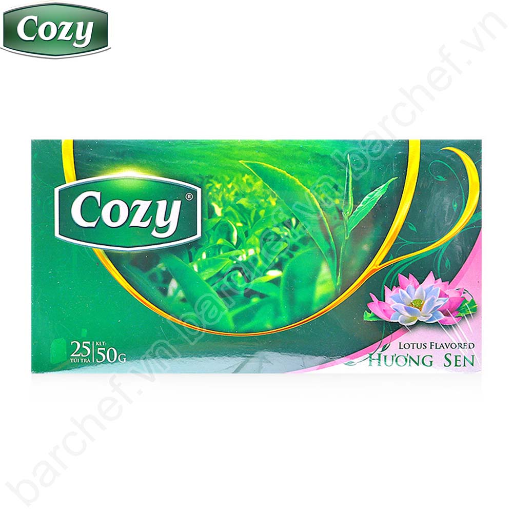 Trà xanh hương Sen Cozy túi lọc - hộp giấy 50 gram - 25 túi lọc