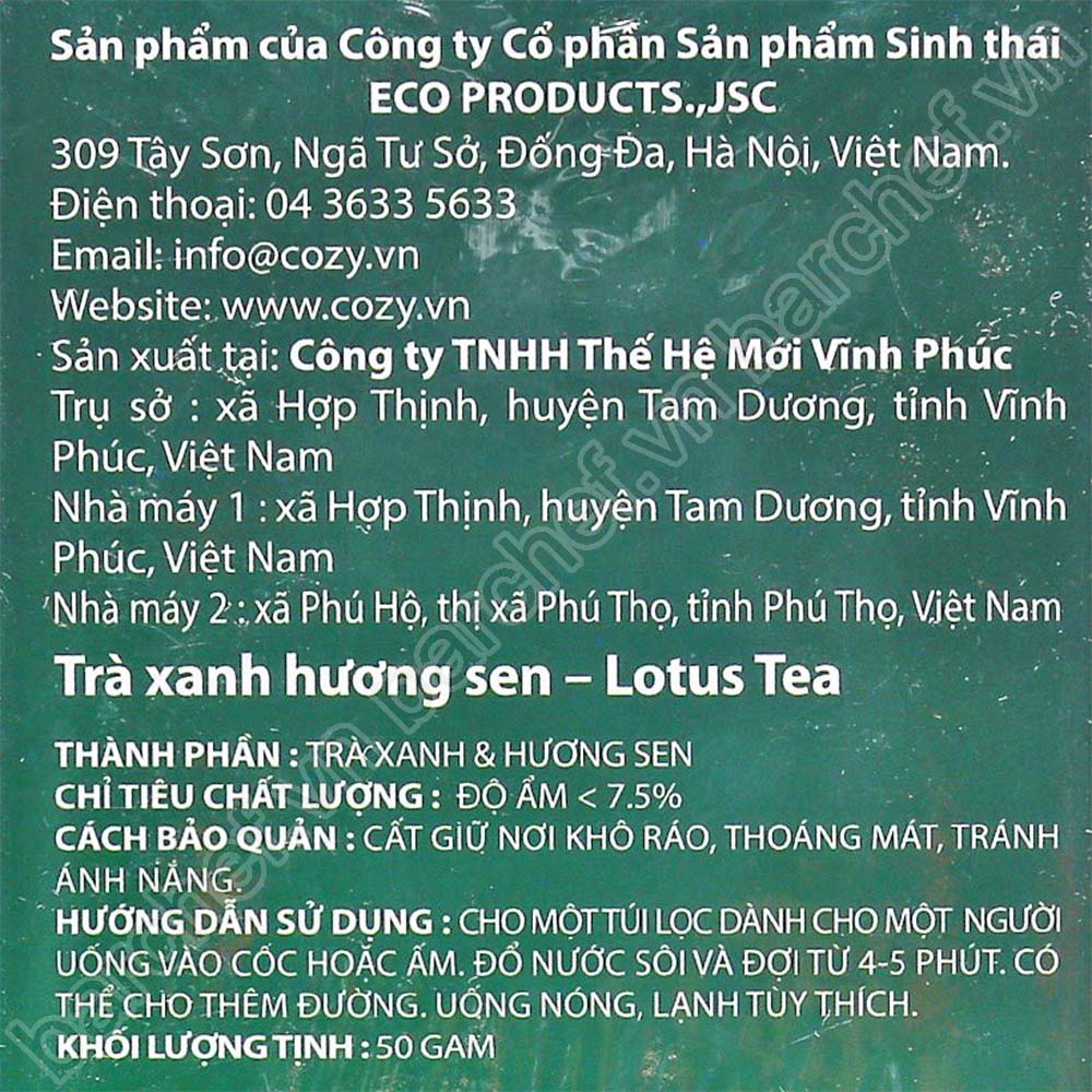 Trà xanh hương Sen Cozy túi lọc - hộp giấy 50 gram - 25 túi lọc