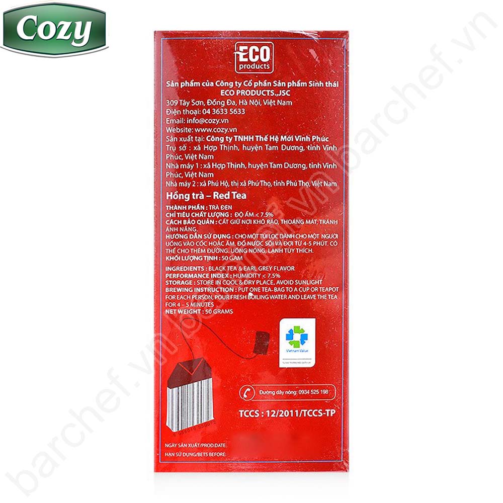 Hồng trà Cozy túi lọc - hộp giấy 50 gram - 25 túi lọc