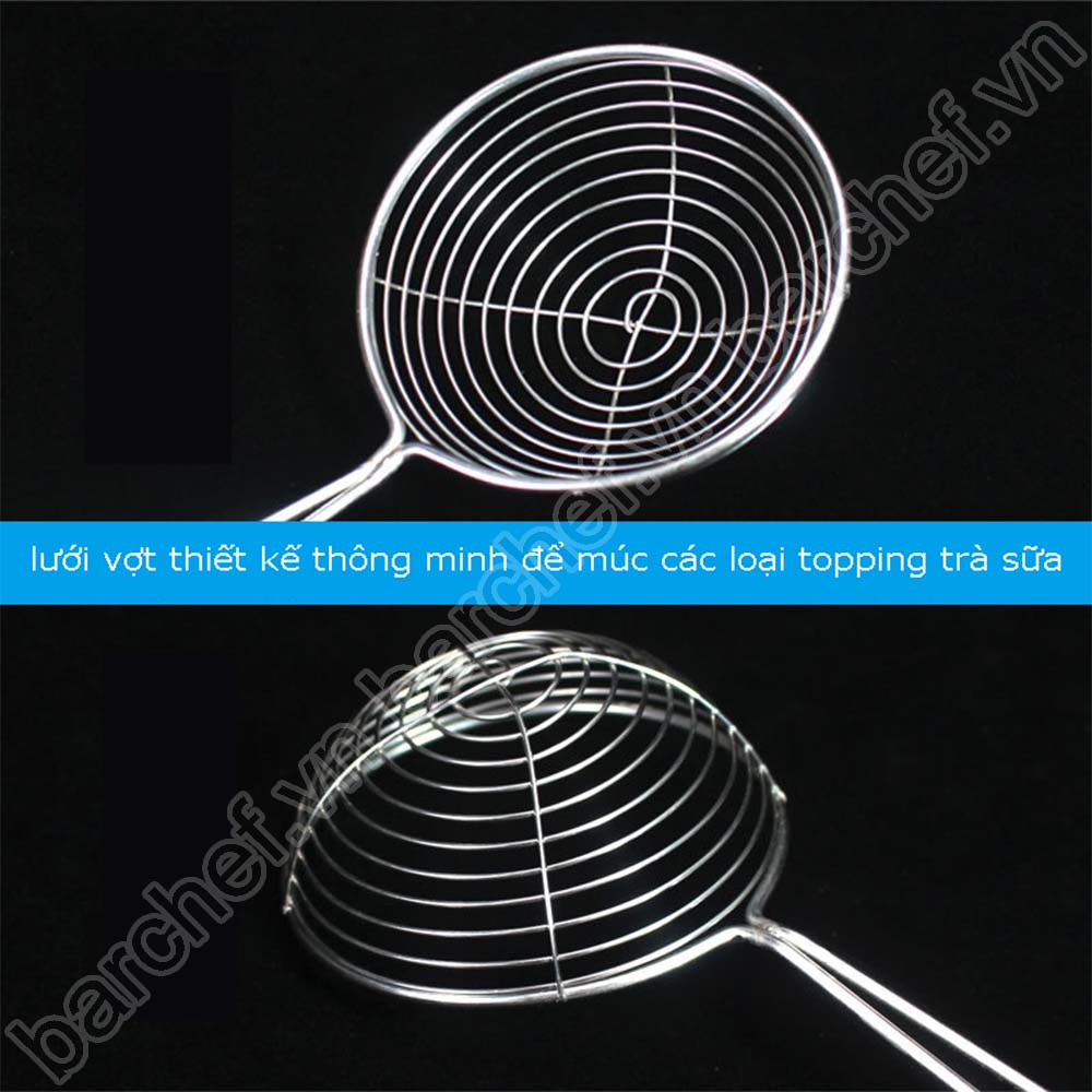 Vợt múc trân châu chuyên dụng dài 27cm, đường kính 65mm, cán bọc nhựa đỏ