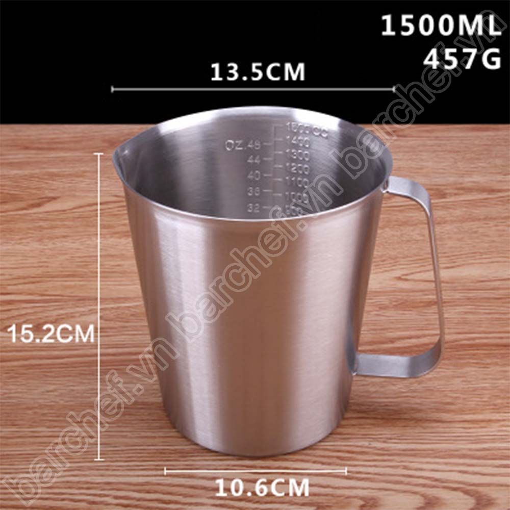 Ca đong định lượng inox 1,5 lít (1500ml) (chia vạch, có tay cầm)