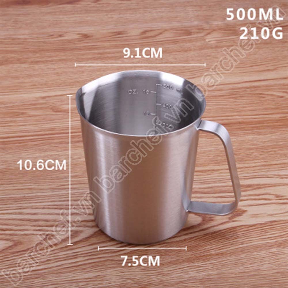 Ca đong định lượng inox 500ml (chia vạch, có tay cầm)