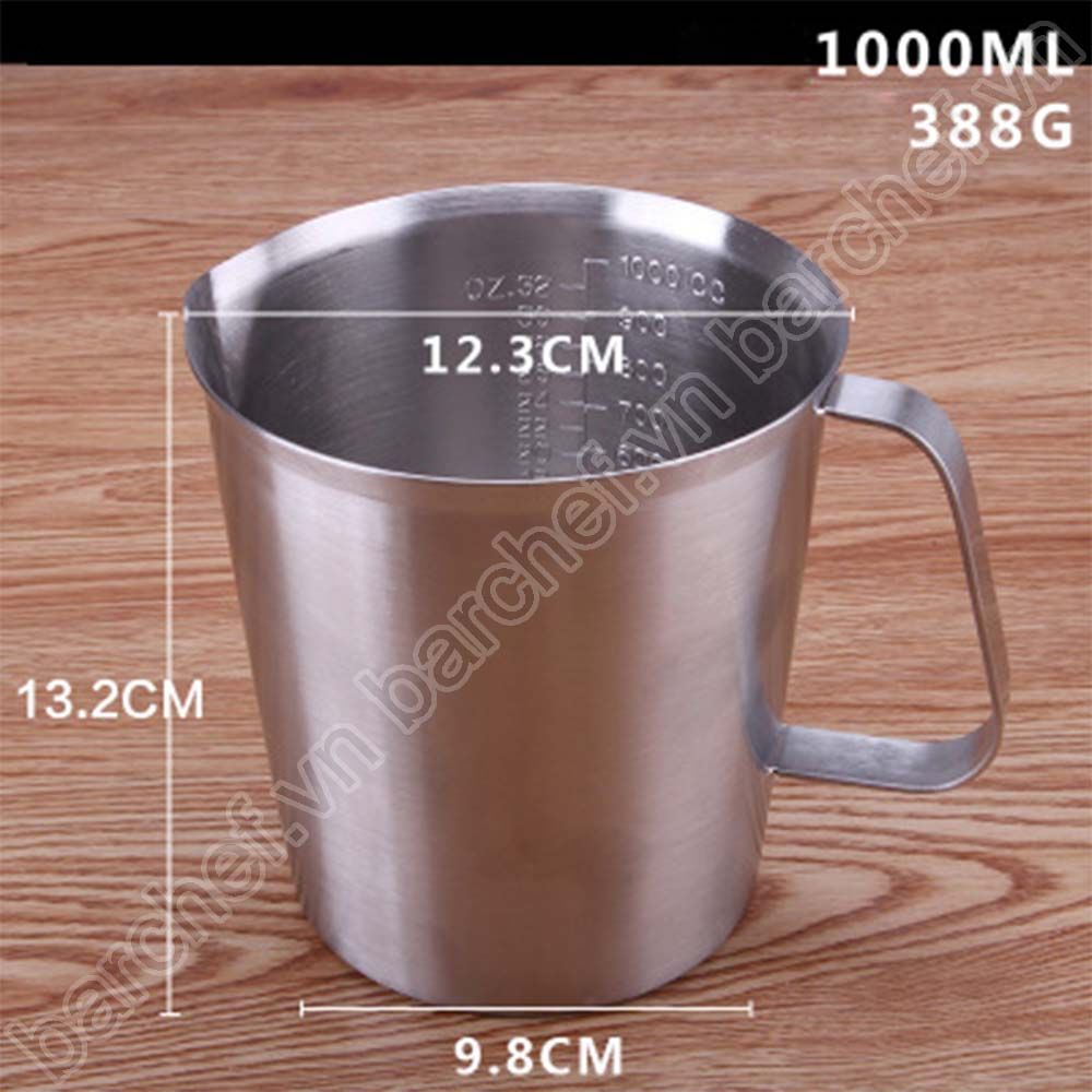 Ca đong định lượng inox 1 lít (1000ml) (chia vạch, có tay cầm)