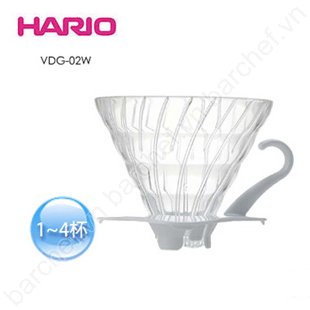 Phễu pha cà phê V60 thủy tinh, màu trắng Hario VDG-02W