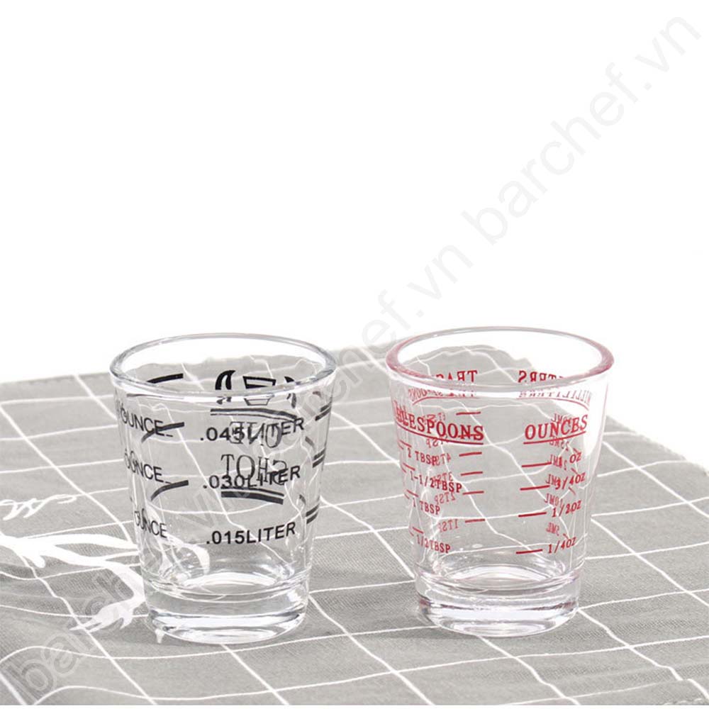 Ly thủy tinh đong định lượng Espresso 45ml, vạch chia màu đỏ (Espresso Glass)