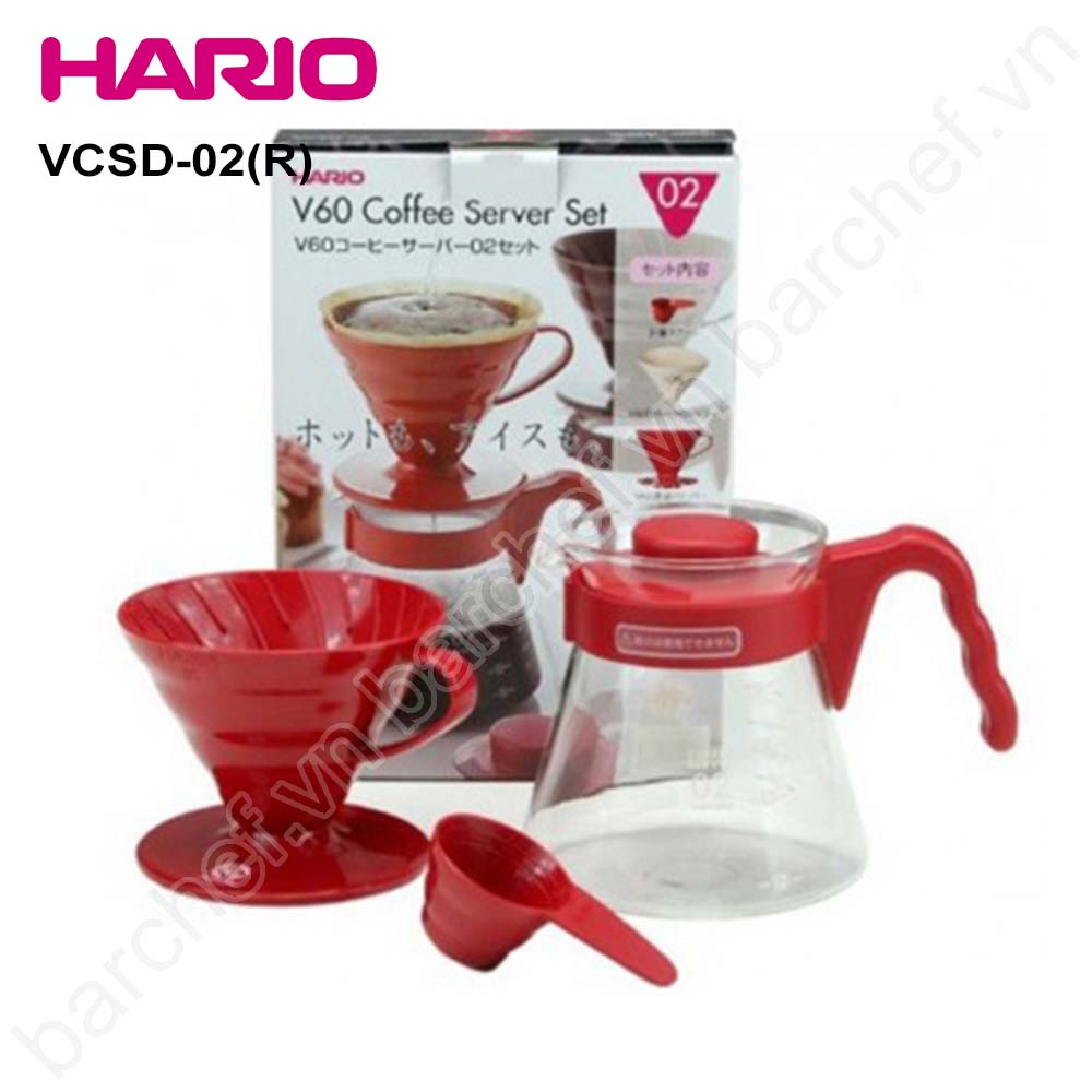 Bộ pha cà phê Hario VCSD-02(R), màu đỏ (pour over kit)