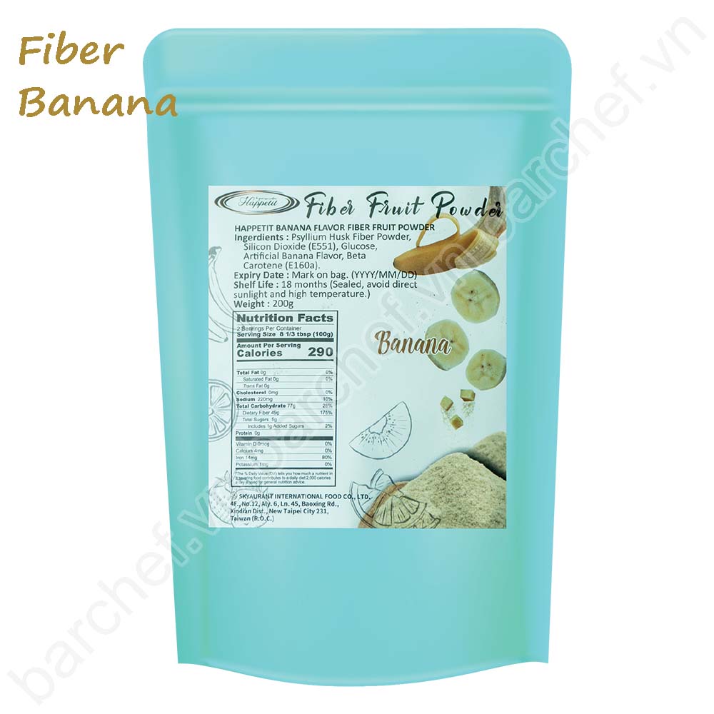 Bột Fiber vị Chuối (Happetit Banana Flavor Fiber Fruit Powder) - túi 200gr