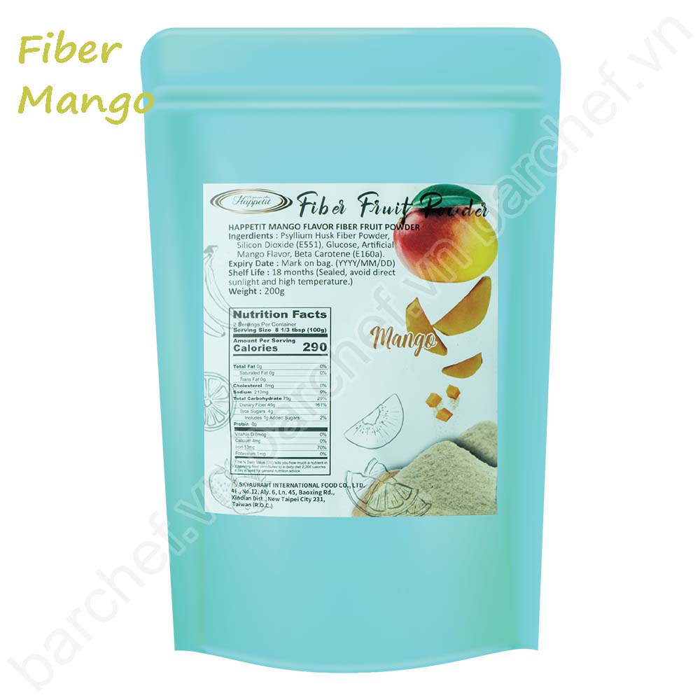 Bột Fiber vị Xoài (Happetit Mango Flavor Fiber Fruit Powder) - túi 200gr