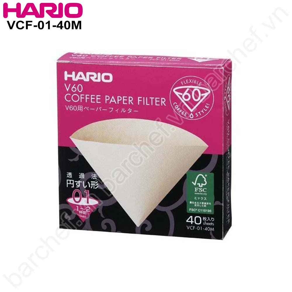 Giấy lọc cà phê bột màu nâu Hario VCF-01-40M (Papper Filter Brown for 1 Dripper 40 sheets, VCF-01-40M)