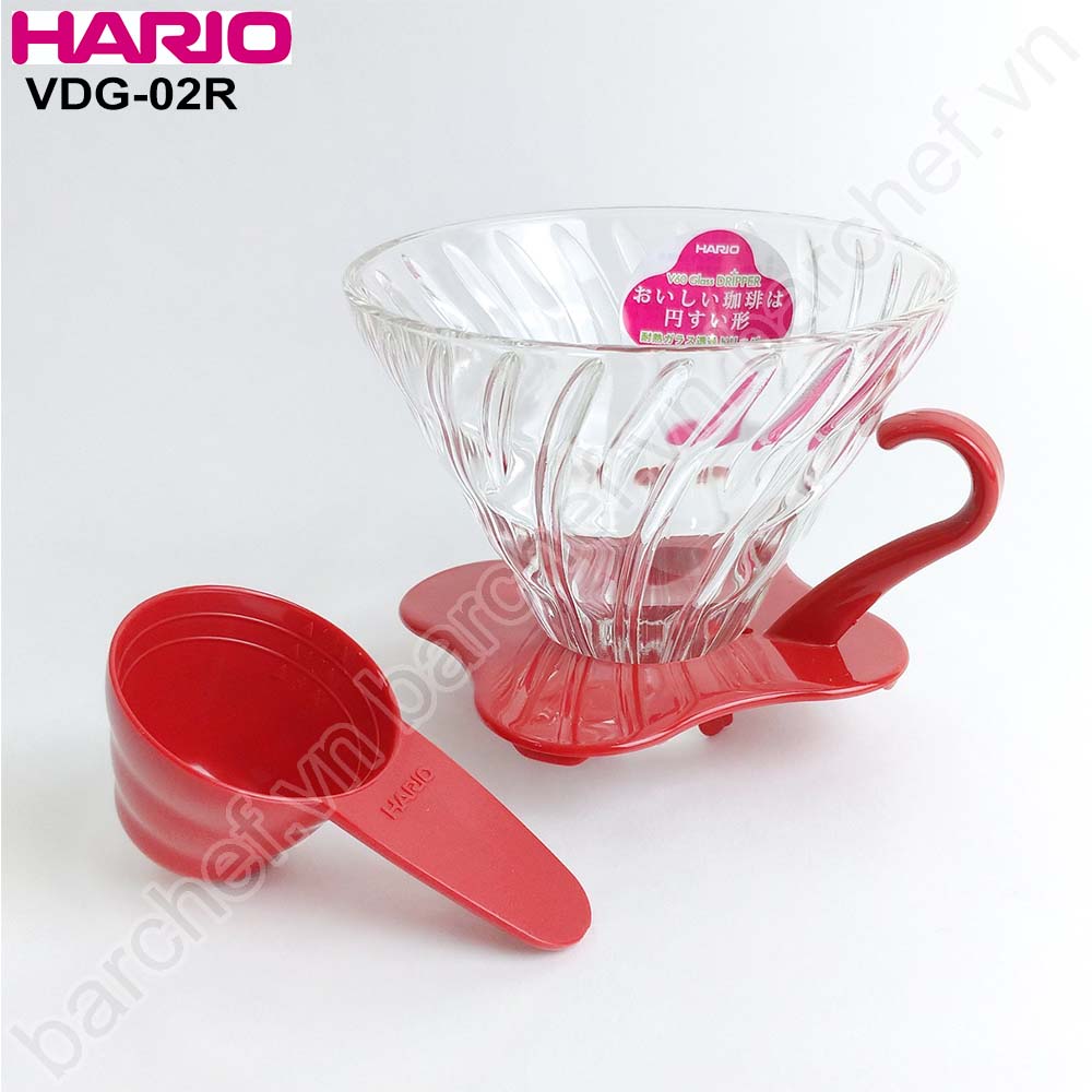 Phễu pha cà phê V60 thủy tinh, màu đỏ Hario VDG-02R